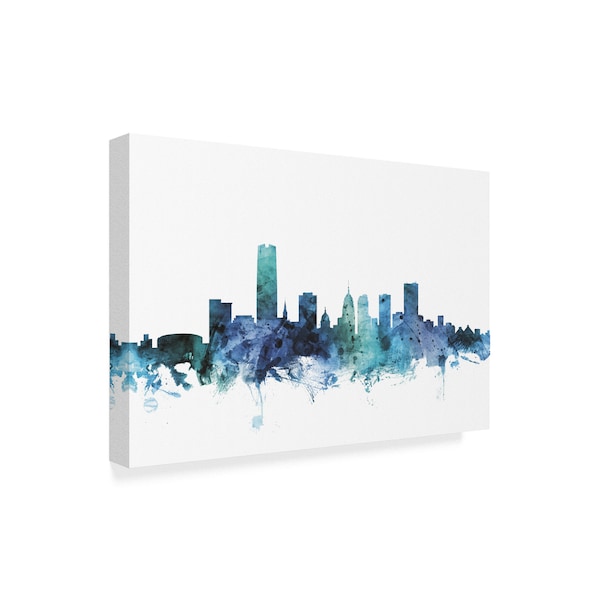Michael Tompsett 'Oklahoma City Blue Teal Skyline' Canvas Art,16x24